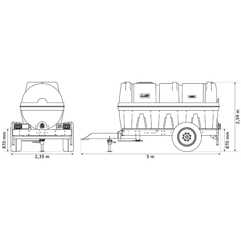 Citerne à eau 6400 litres roulante pour tracteur 